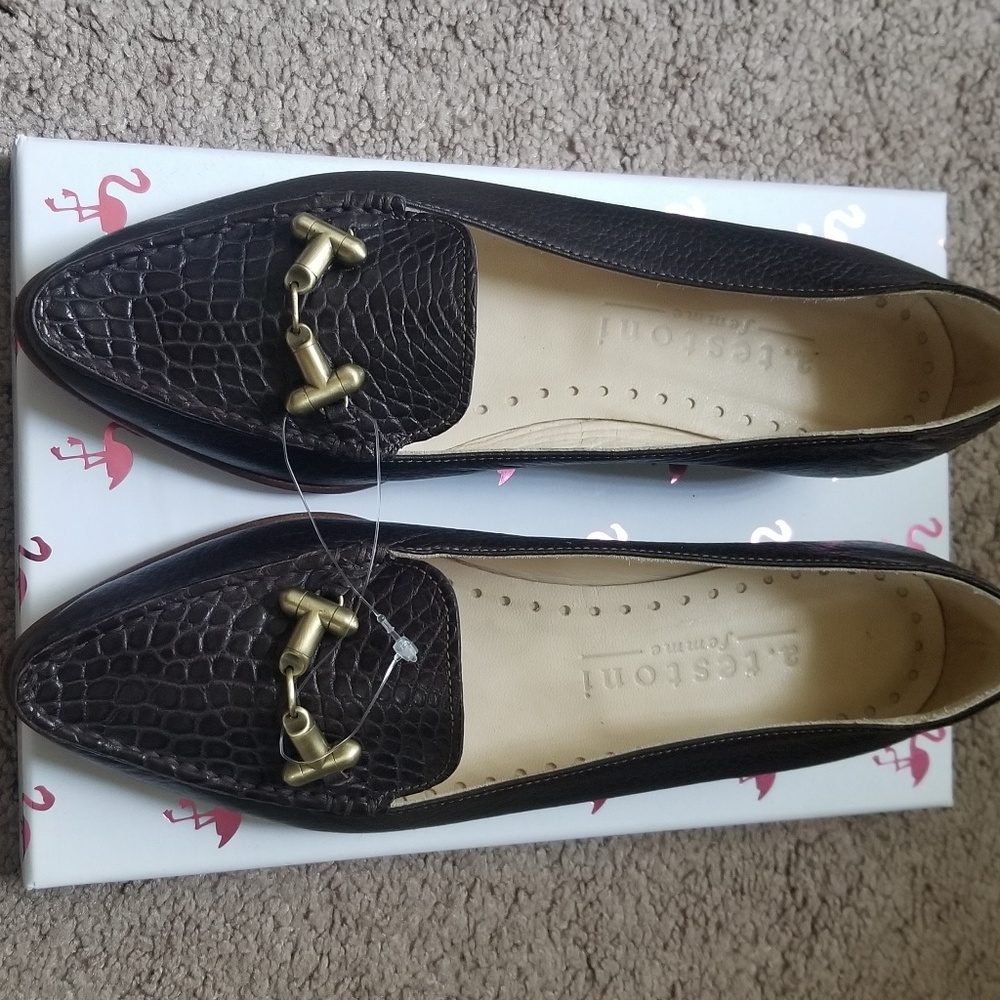 a. testoni Brown Flats with Pointed Toe and Gold Accent